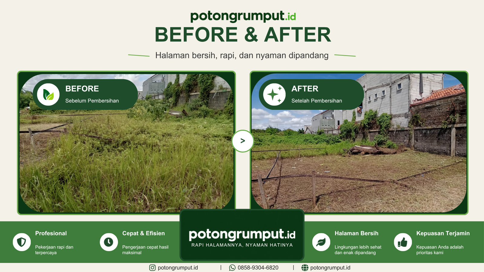Before dan after jasa potong rumput PotongRumput.id